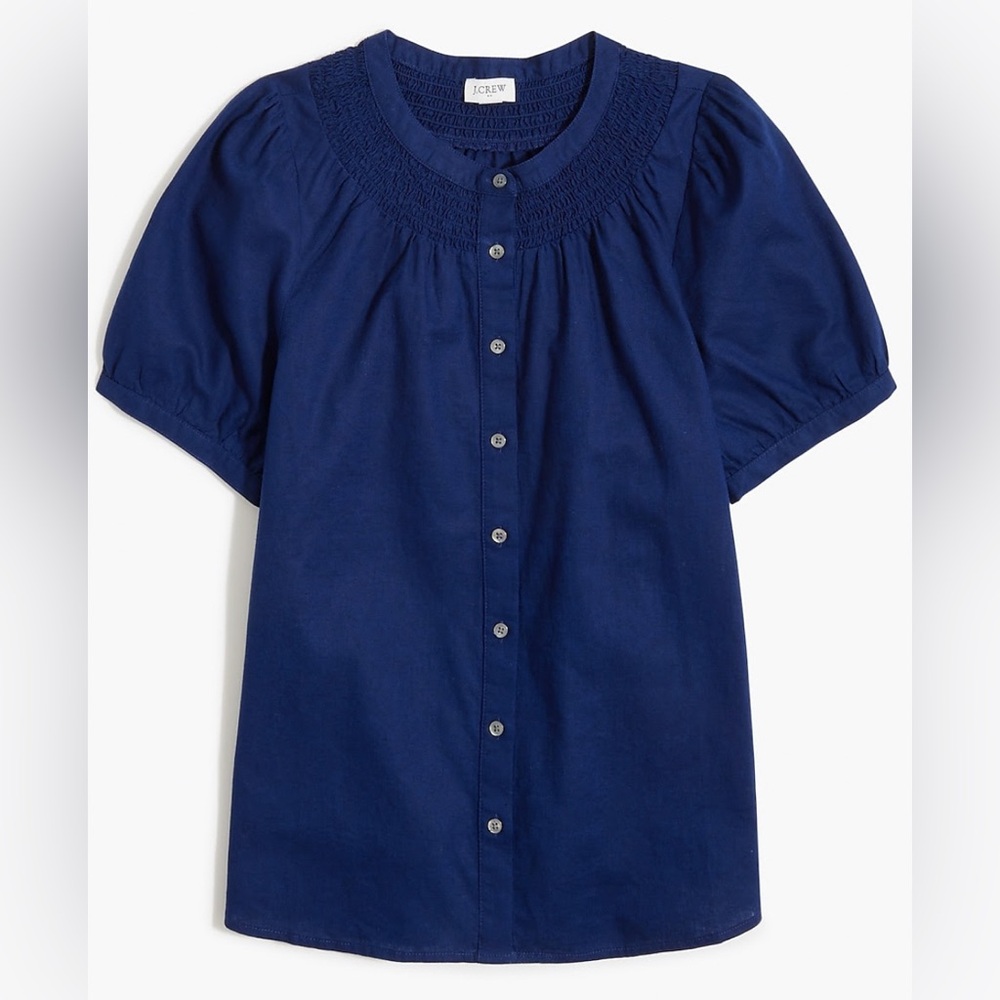 J Crew Linen blend short sleeved smock neck top